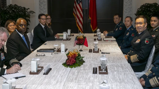 US Defense Secretary Lloyd Austin met with his Chinese counterpart Dong Jun at the Shangri-La Dialogue in Singapore